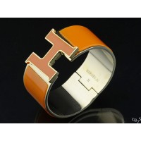 Hermes Yellow Enamel Clic H Bracelet Narrow Width (33mm) In Silver